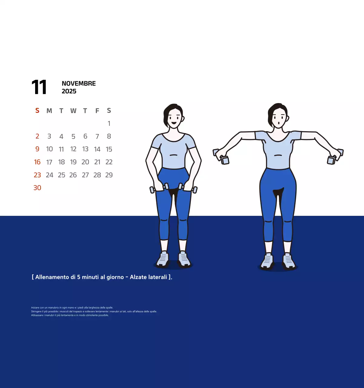 Calendario semplice con illustrazioni blu e pulite