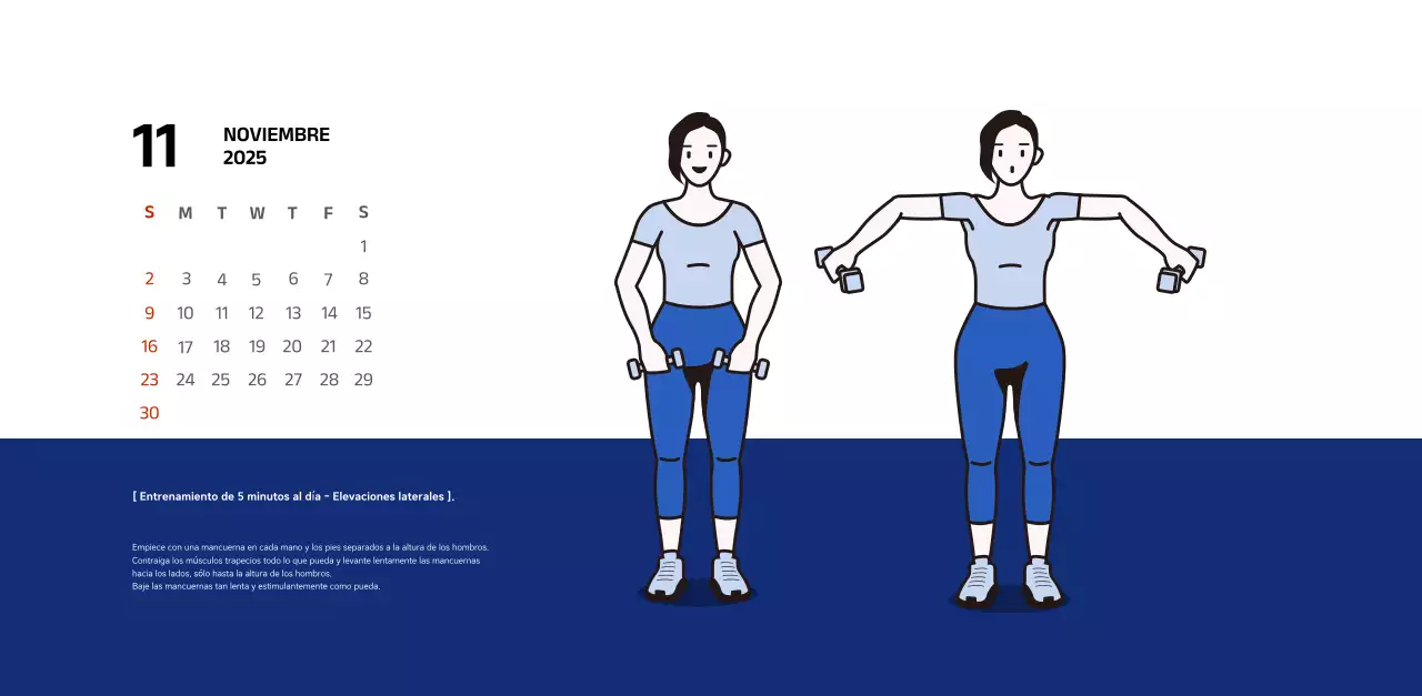 Calendario sencillo con ilustraciones azules y limpias