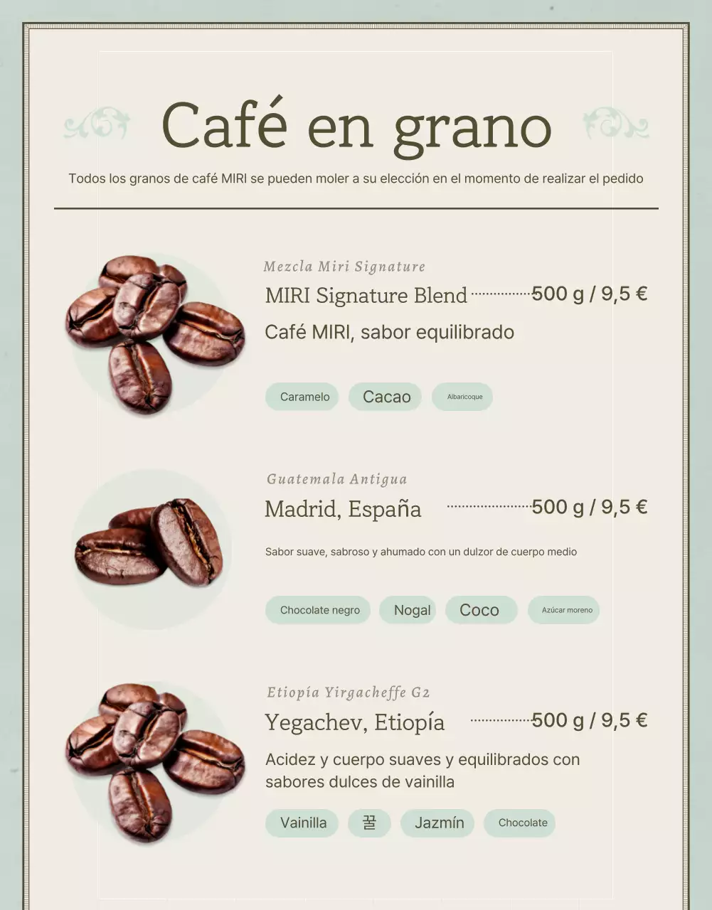 Promover la venta de granos de café vintage en azul claro y marrón
