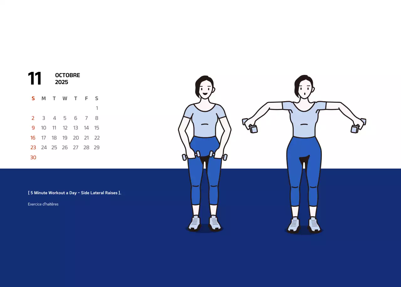 Calendrier simple avec des illustrations bleues et épurées