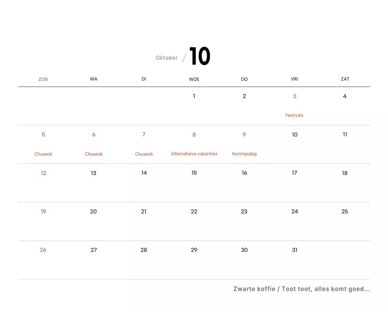 Eenvoudige bureaukalender met koffiefoto's voor cafés in witte tinten