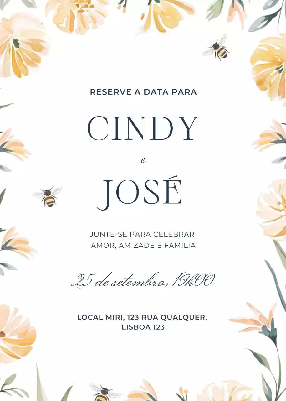 Convite de casamento floral verde amarelo