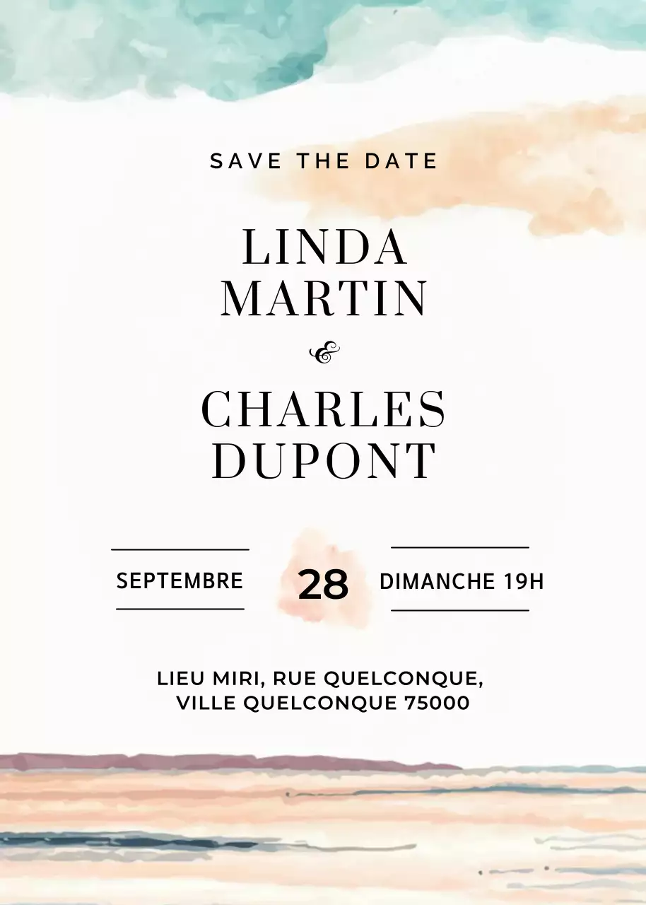 Invitation de mariage bleu orange style élégant