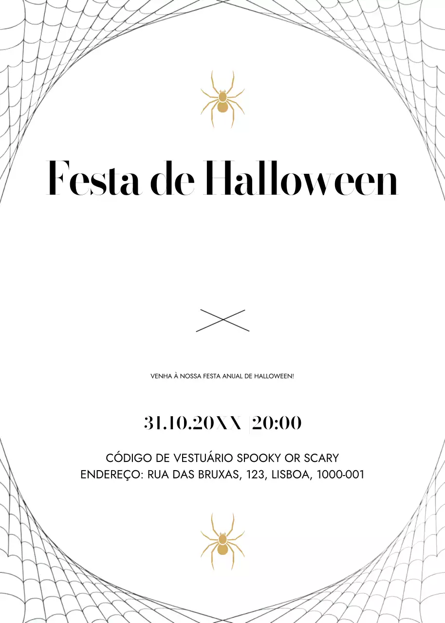 convite minimalista branco de Halloween