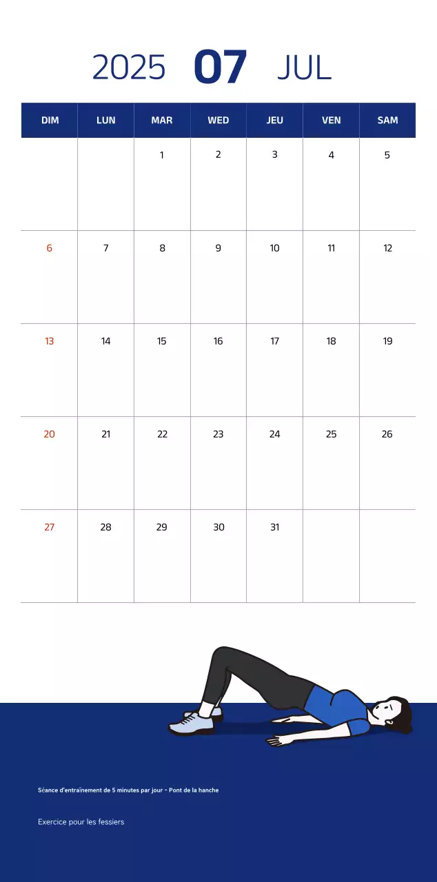 Calendrier simple avec des illustrations bleues et épurées