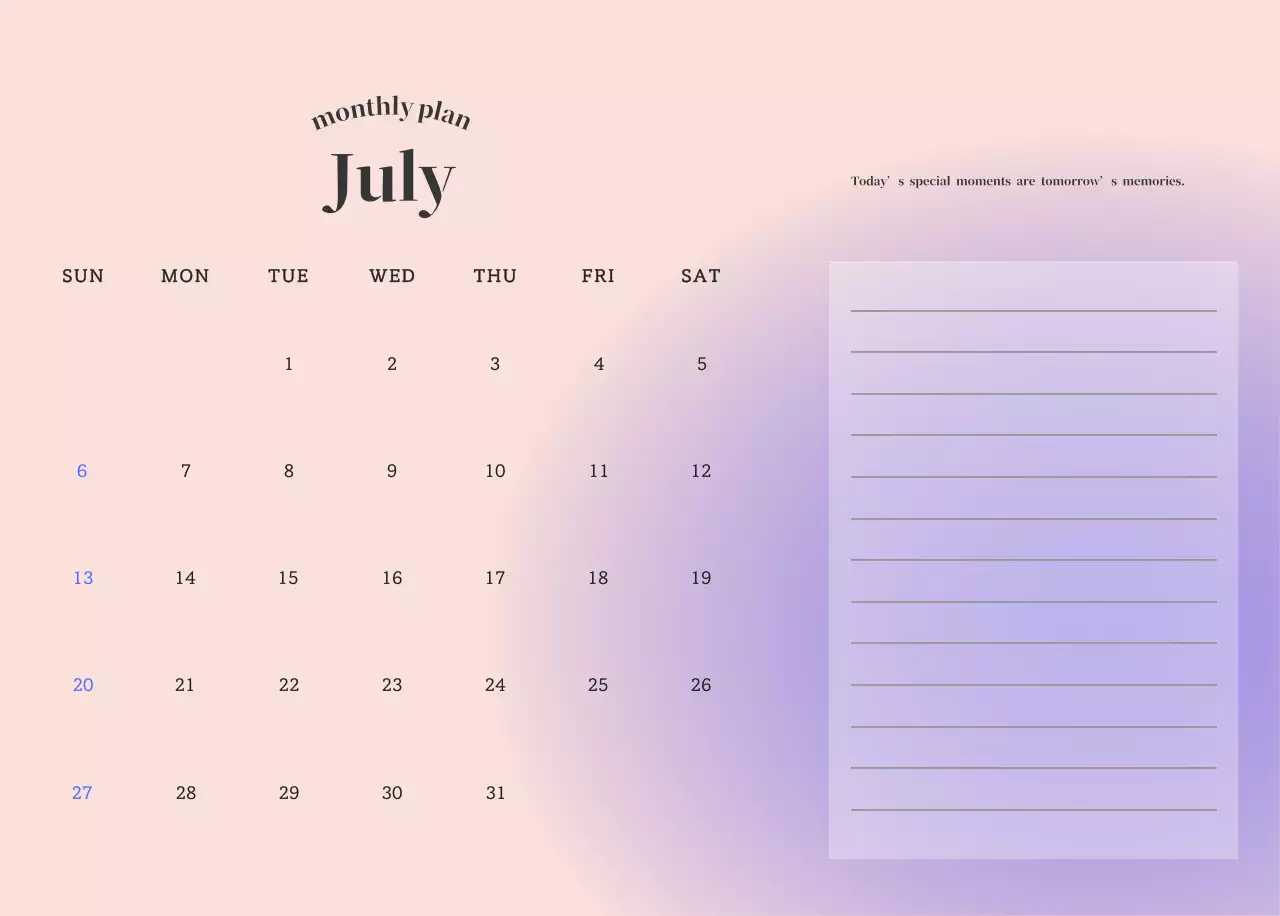 Gradient Minimalist Calendar
