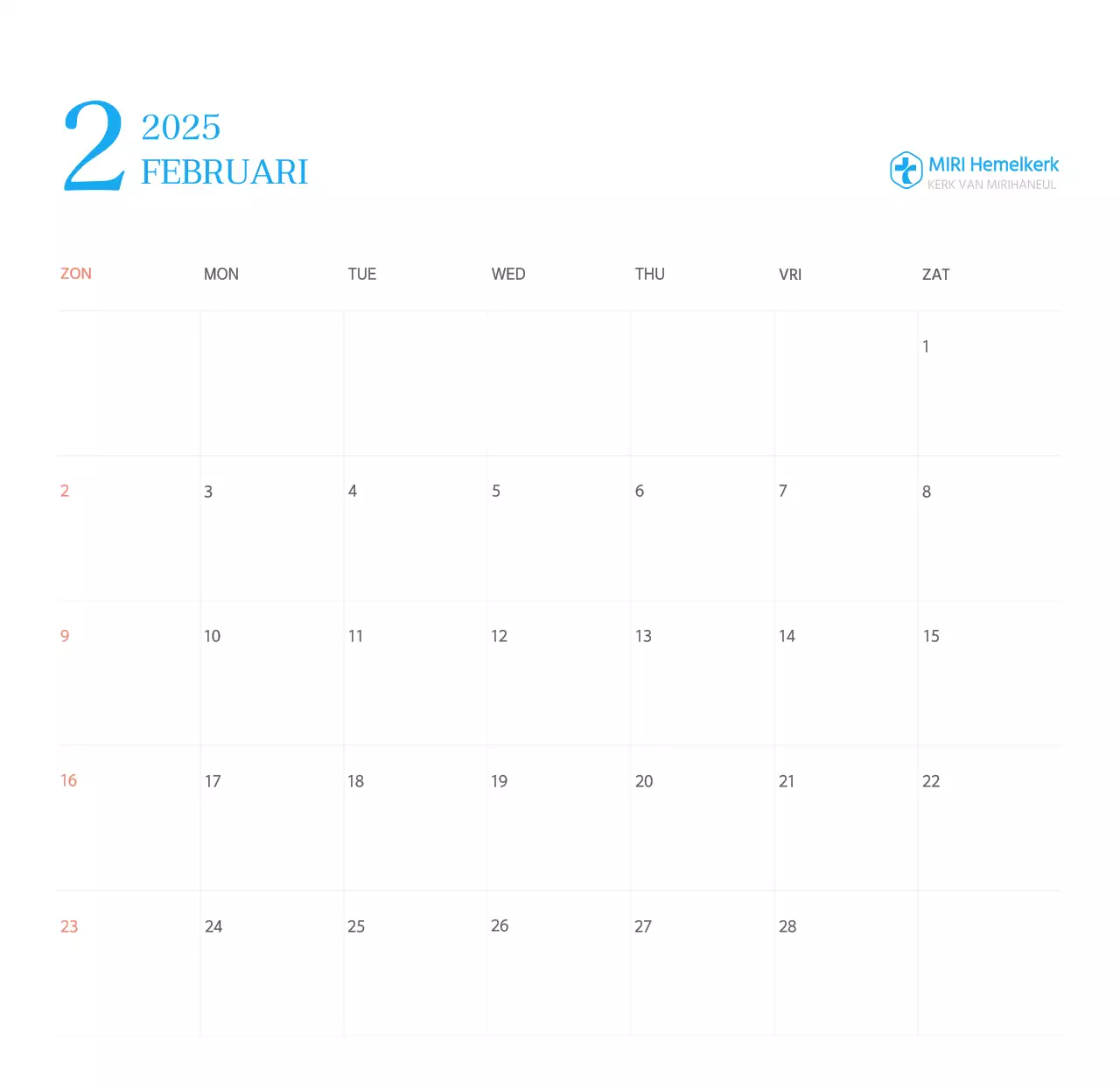 Blauw modern concept kerkkalender