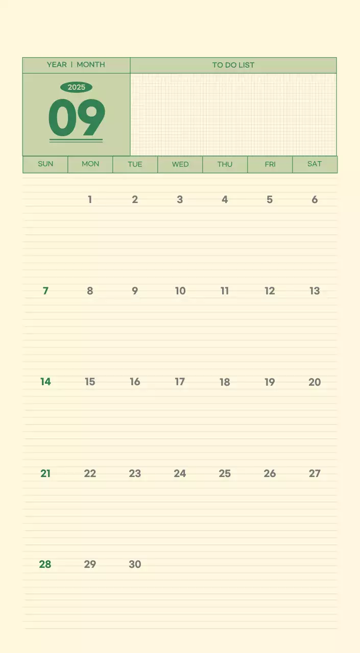 SAT D-Day Notepad Concept Wall Calendar in Green and Light Yellow