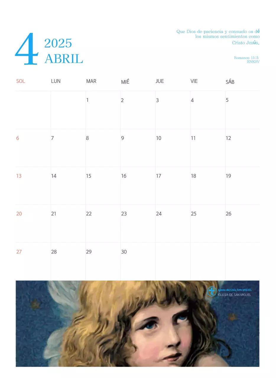 Calendario eclesiástico azul de concepto moderno