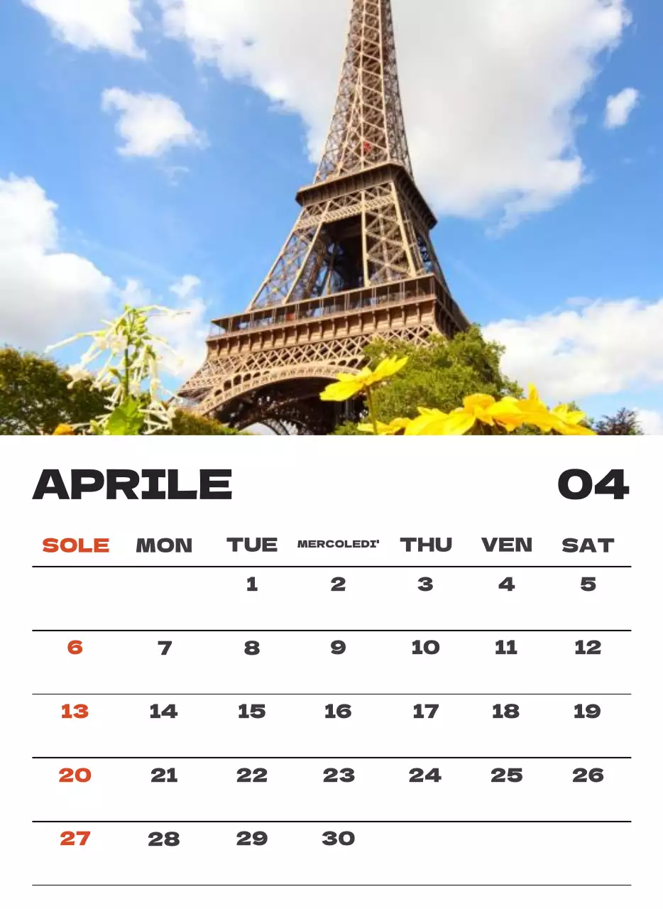 Calendario pulito con foto del cielo