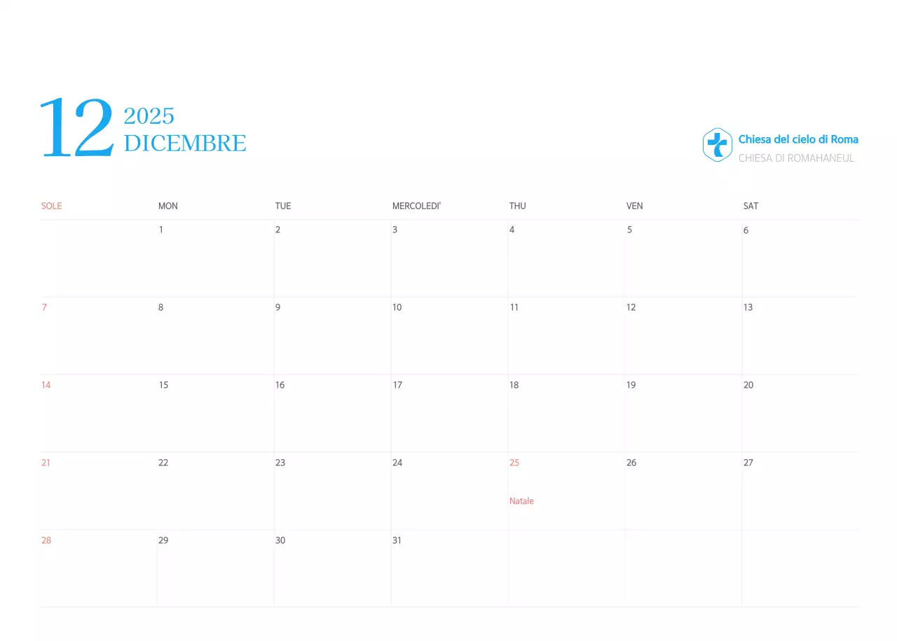 Calendario ecclesiastico blu di concezione moderna