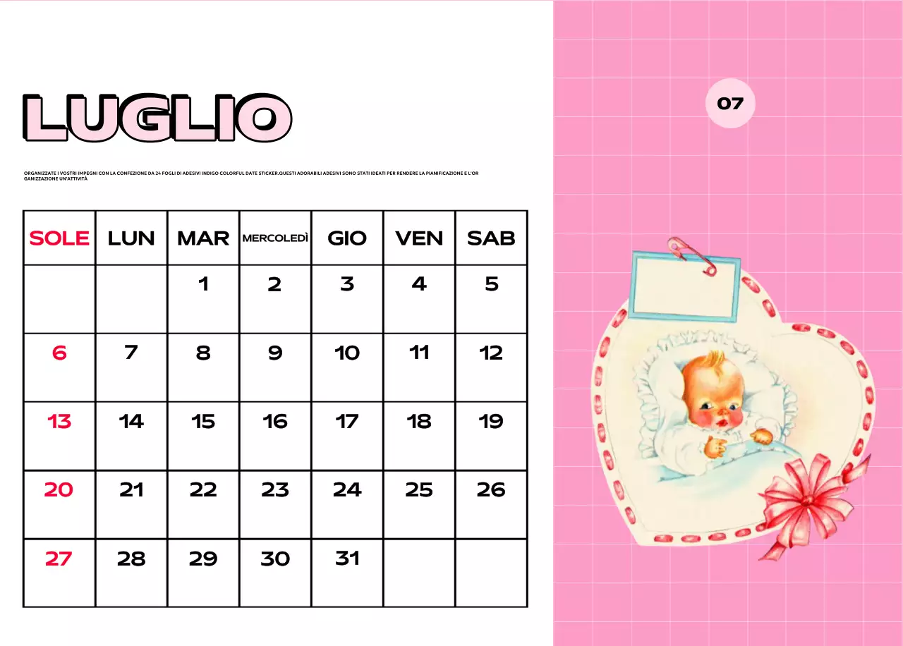 Calendari colorati con una varietà di illustrazioni retrò