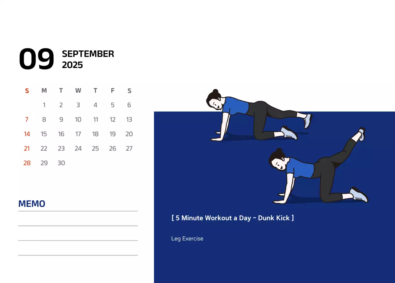 Simple calendar with blue, clean illustrations