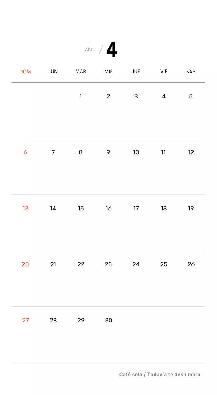 Sencillo calendario de sobremesa con fotos de cafés en tonos blancos