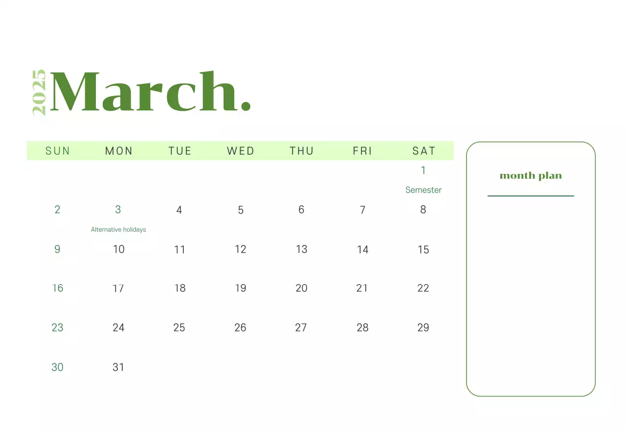 Calendar with youth illustrations on a yellow-green background