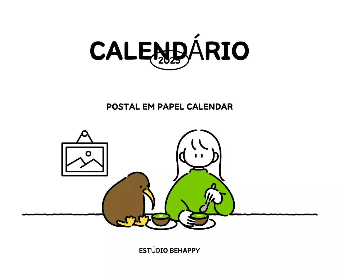 Calendário ilustrado com um estilo de linhas bonito