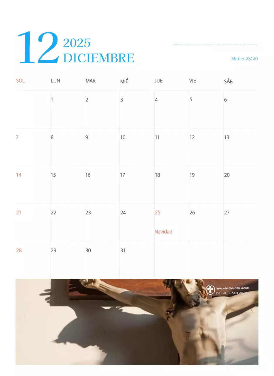 Calendario eclesiástico azul de concepto moderno