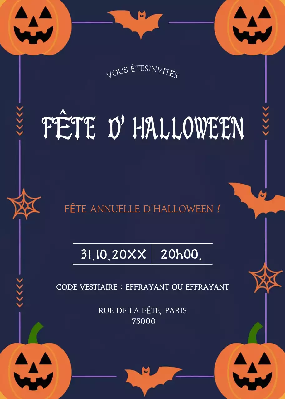 Invitation à la fête d'Halloween orange marine