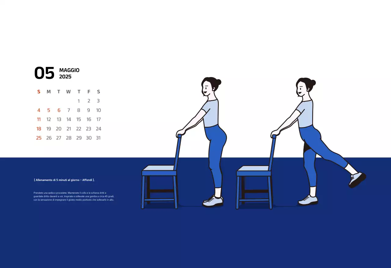 Calendario semplice con illustrazioni blu e pulite