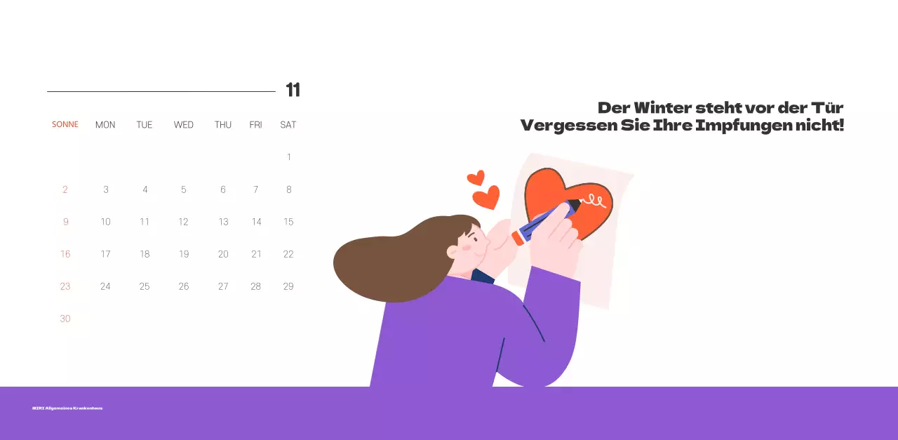 Ein festliches Krankenhaus mit Illustrationen zum Thema Gesundheit und Familie und farbenfrohen Akzenten