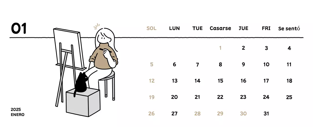 Calendario ilustrado con un bonito estilo de líneas