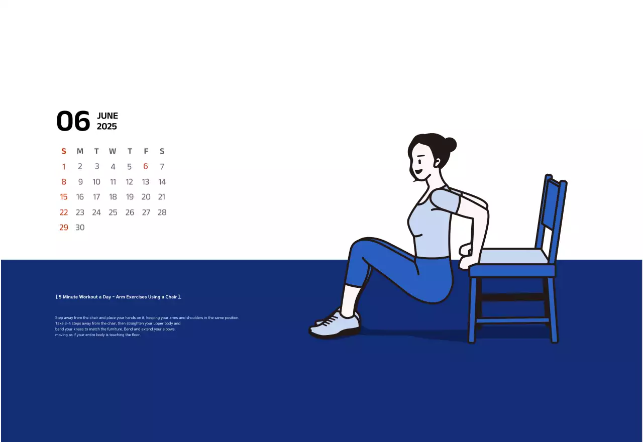 Simple calendar with blue, clean illustrations