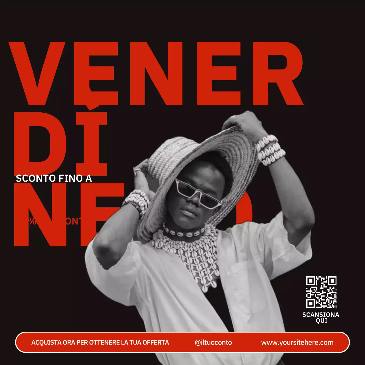 Nero e rosso Moda moderna e audace Promozione del venerdì nero Post Instagram