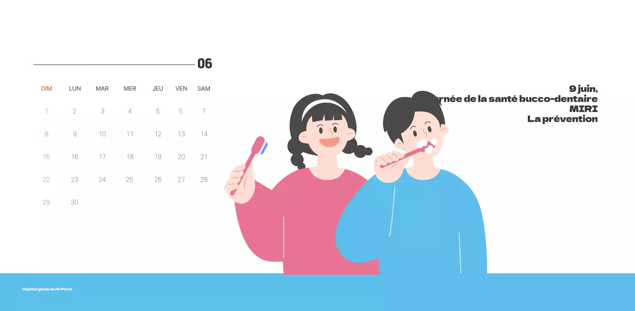 Un hôpital festif avec des illustrations sur le thème de la santé et de la famille et des accents colorés.