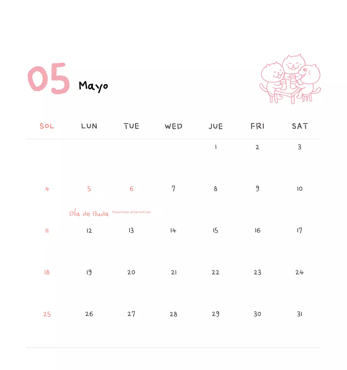 Calendario diario en marfil