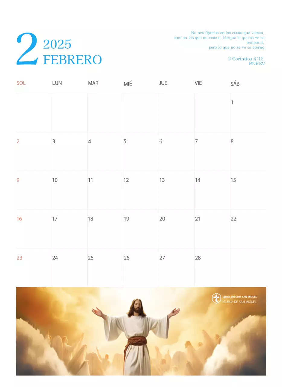 Calendario eclesiástico azul de concepto moderno