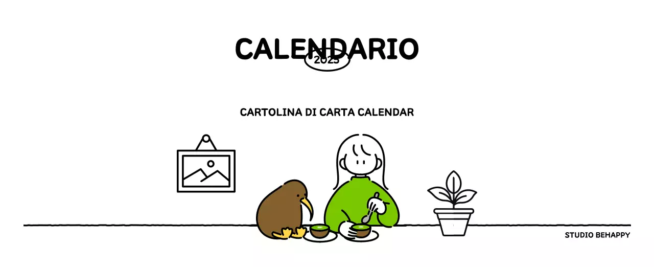 Calendario illustrato con un grazioso stile di linee