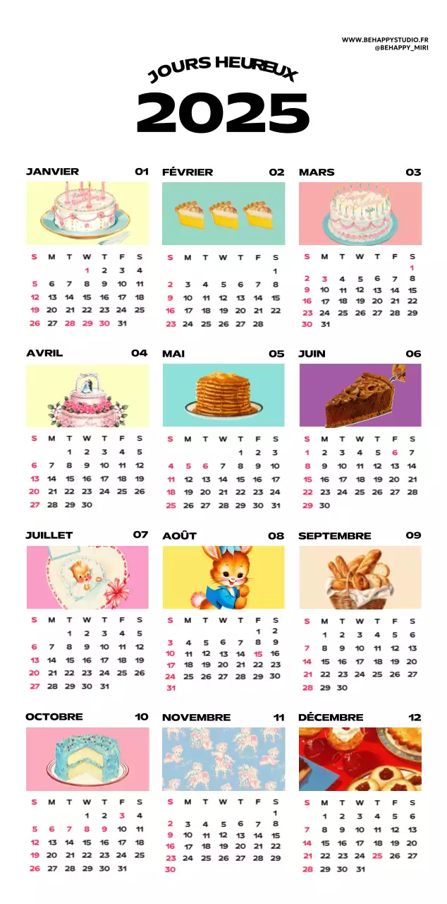 Calendriers colorés avec une variété d'illustrations rétro