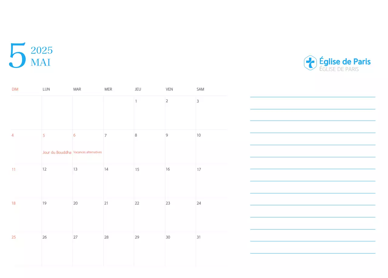 Calendrier d'église moderne bleu