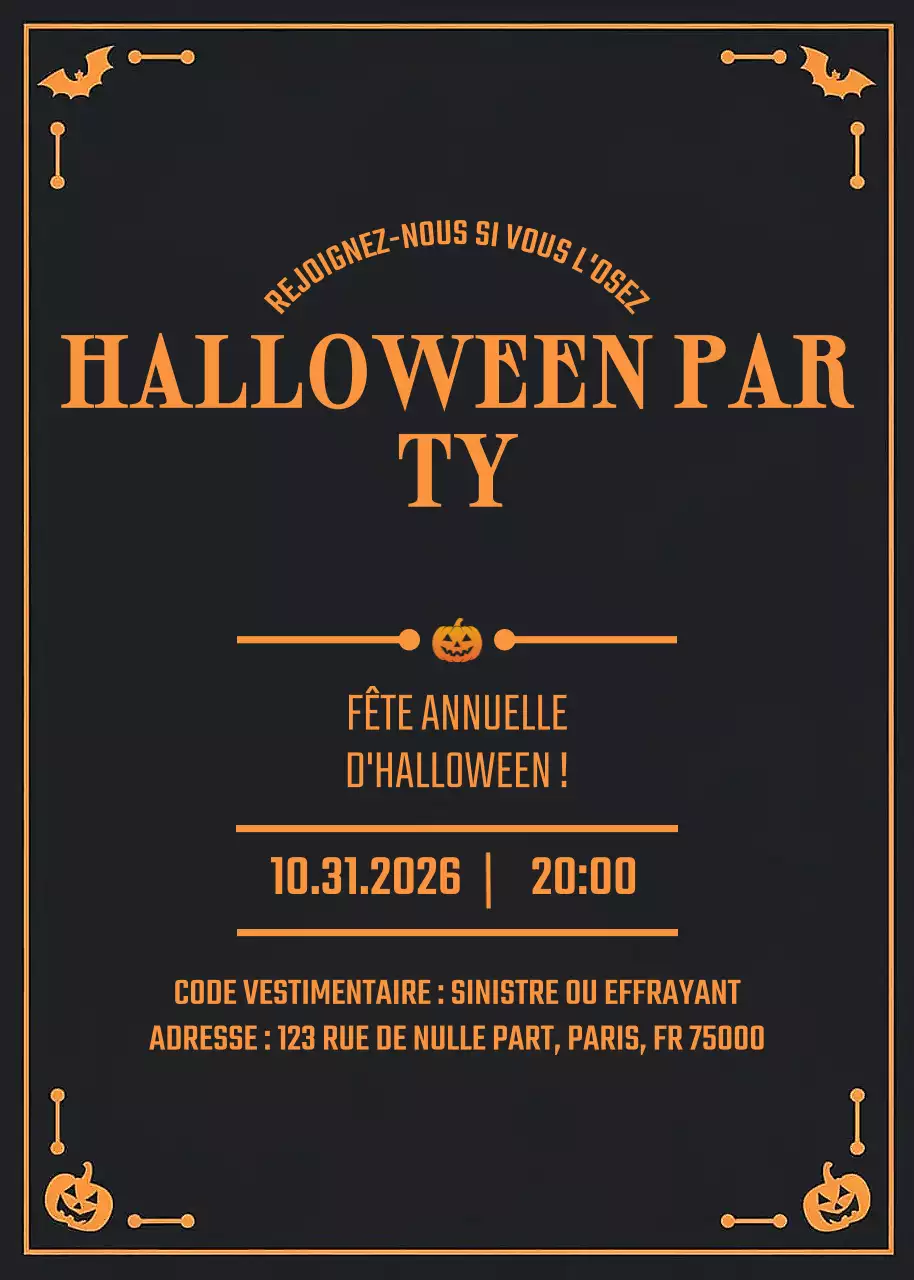 Invitation Halloween noire et effrayante