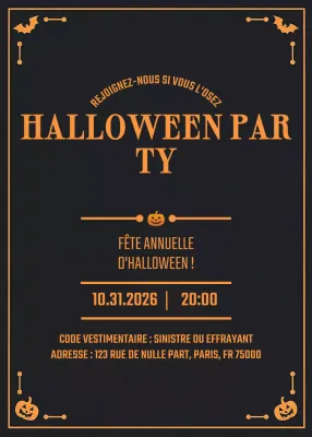 Invitation Halloween noire et effrayante