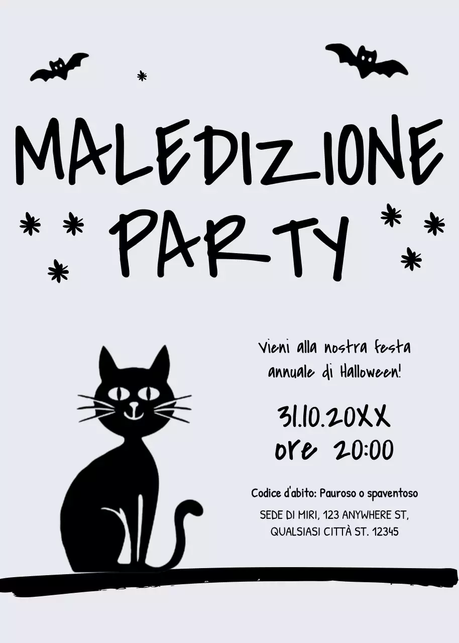 Invito alla festa di Halloween grigio nero in stile minimal