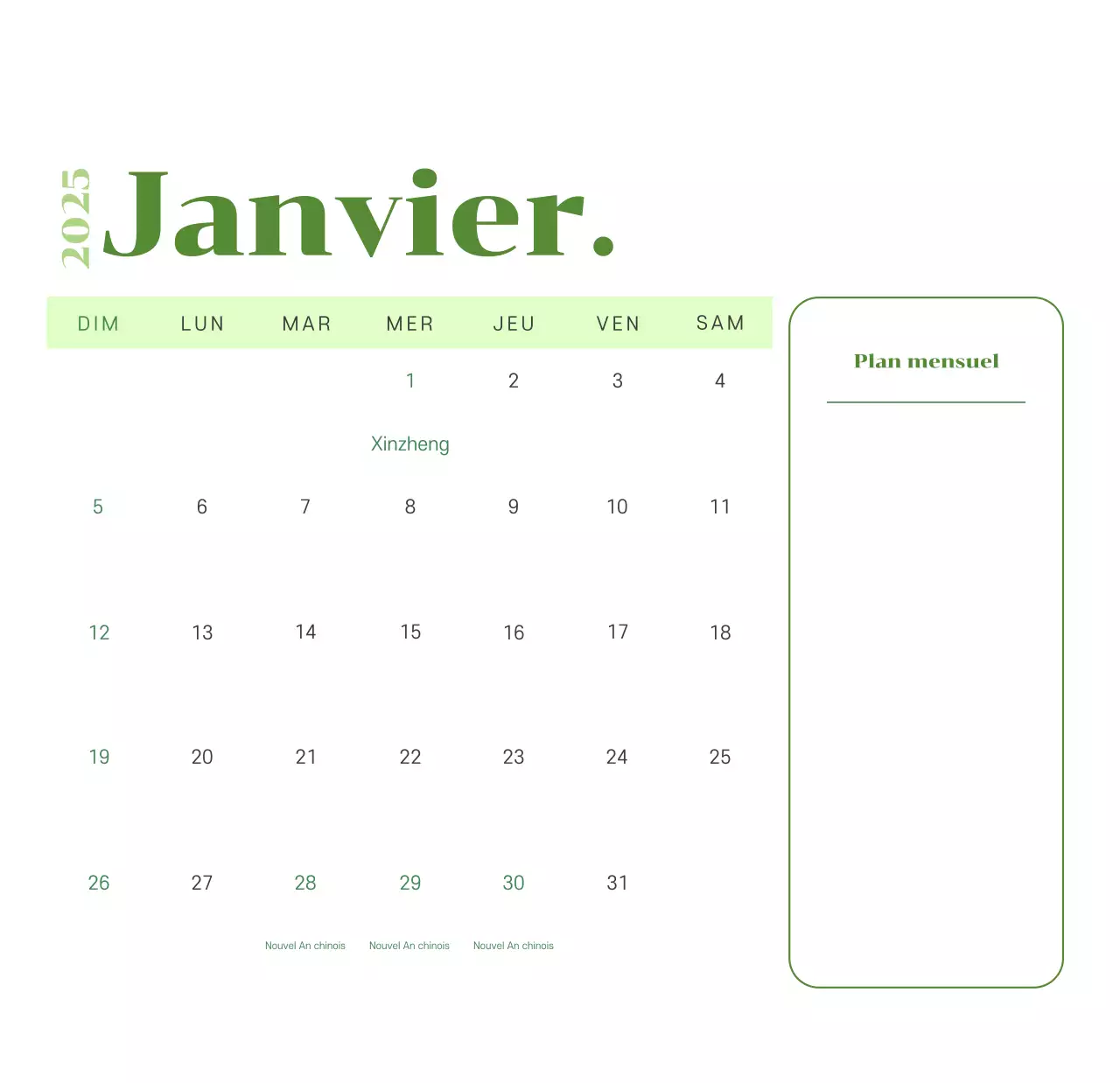 Calendrier avec illustrations de jeunes sur fond jaune-vert