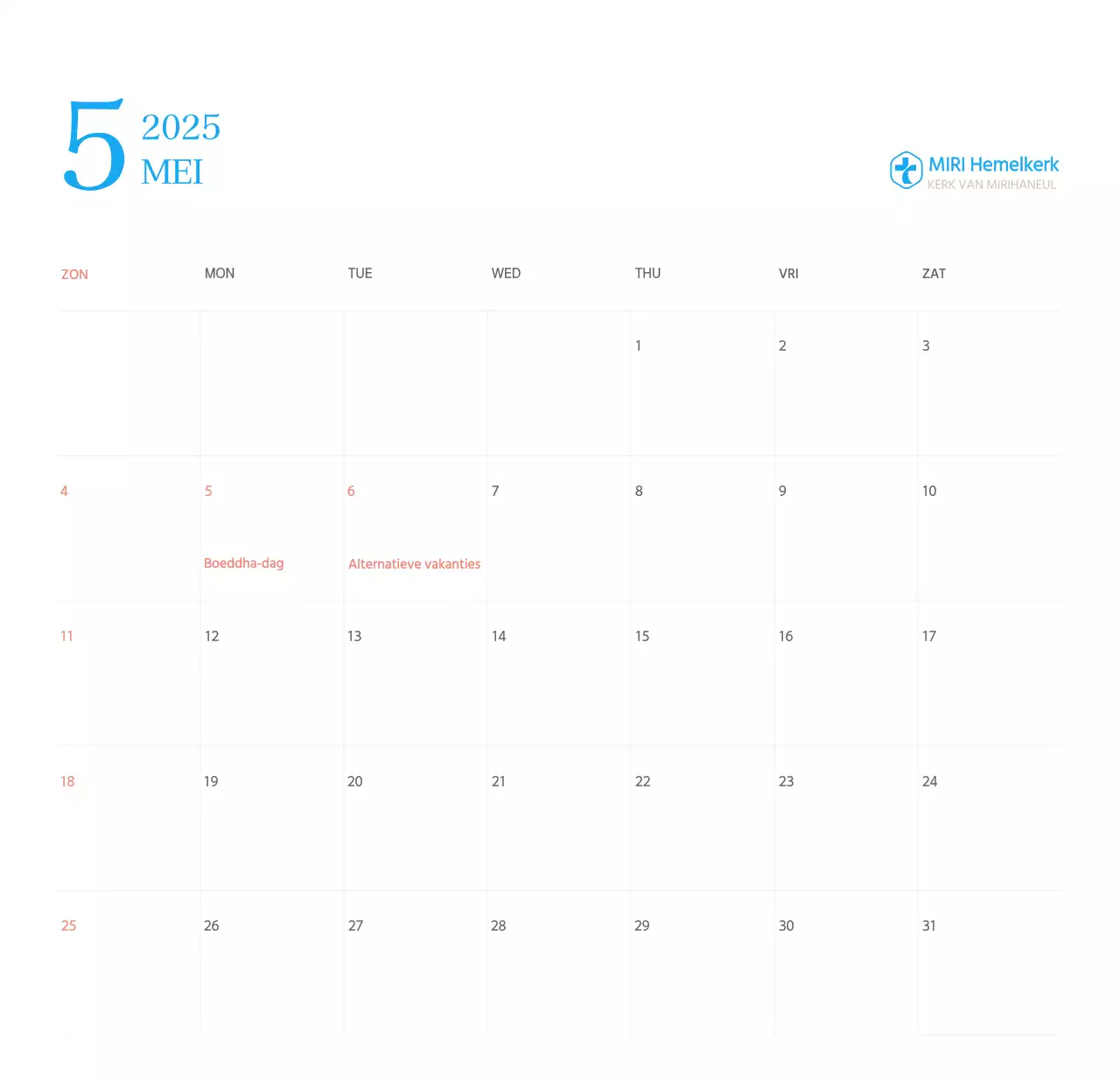 Blauw modern concept kerkkalender