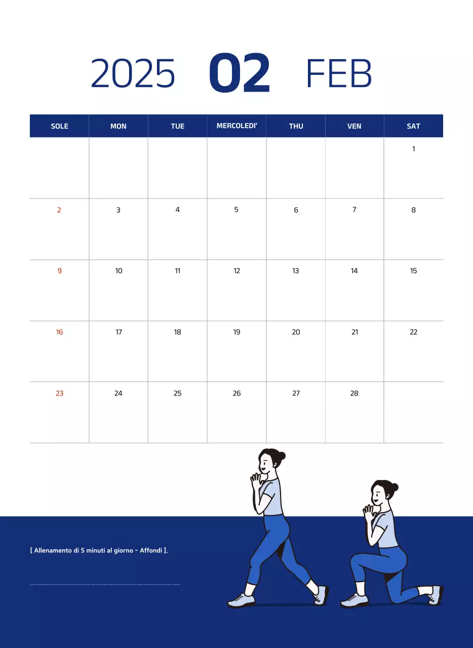 Calendario semplice con illustrazioni blu e pulite