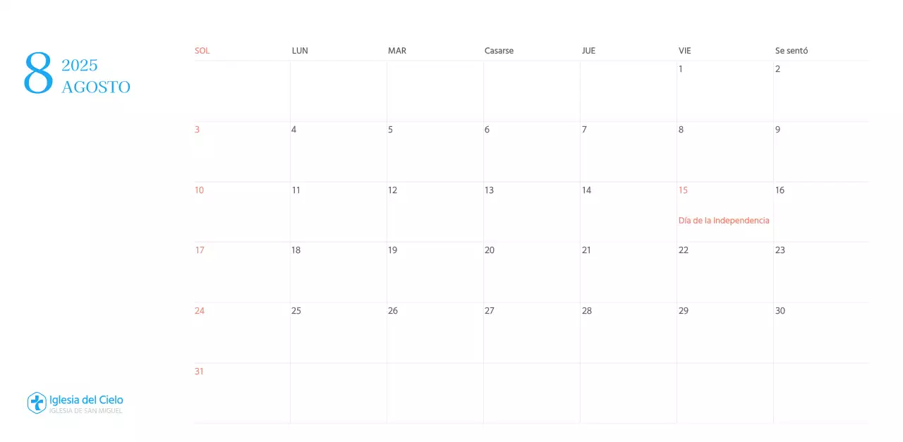 Calendario eclesiástico azul de concepto moderno