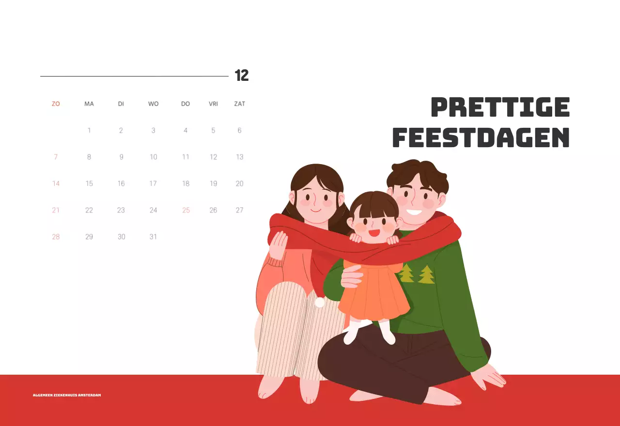 Een feestelijk ziekenhuis met illustraties met gezondheids- en gezinsthema's en kleurrijke accenten