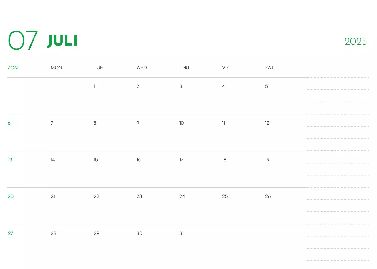 Een kalender met een puppyfoto en een schattige boodschap in groene accentkleur