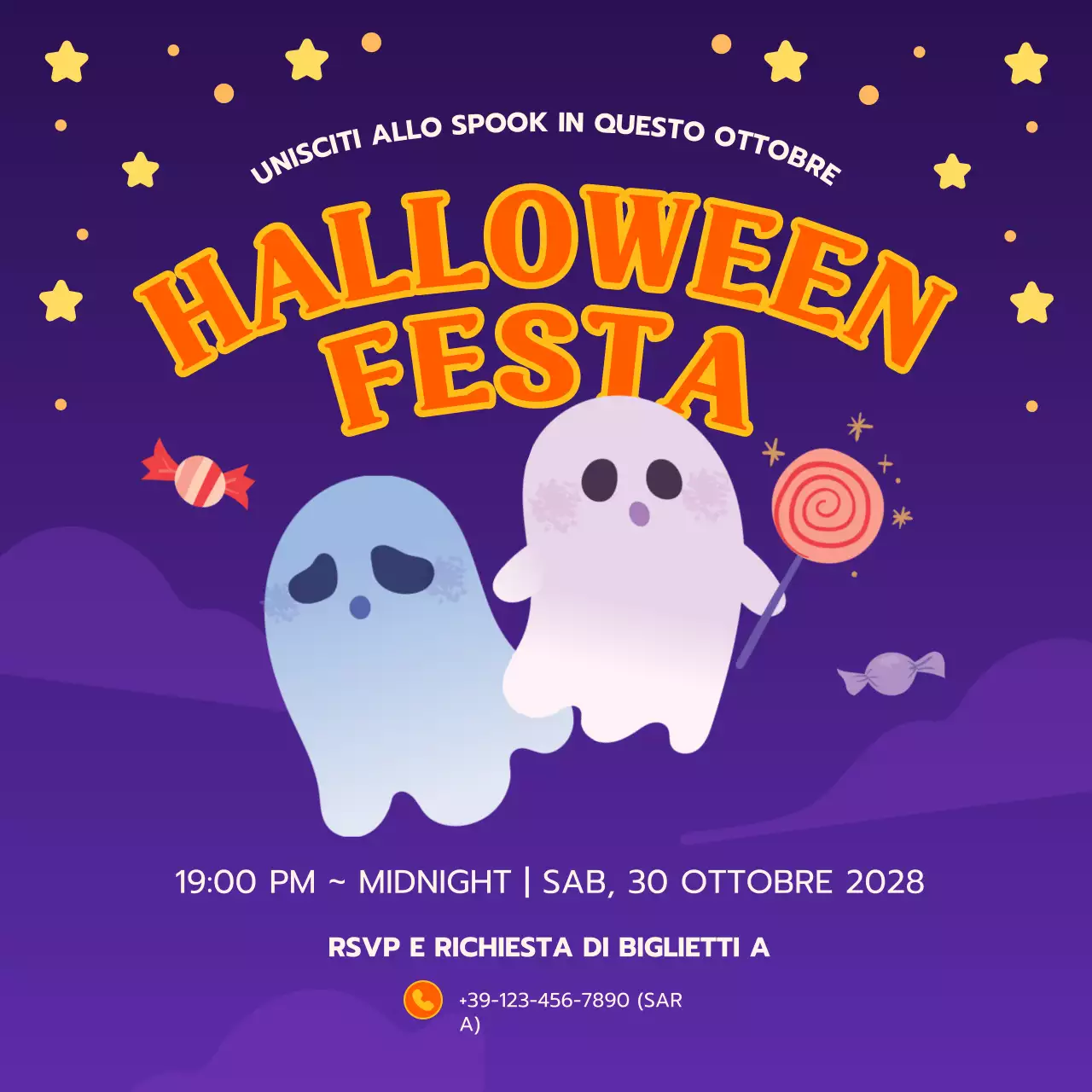 Viola, arancione, giocoso, festa di Halloween, piazza dei social media