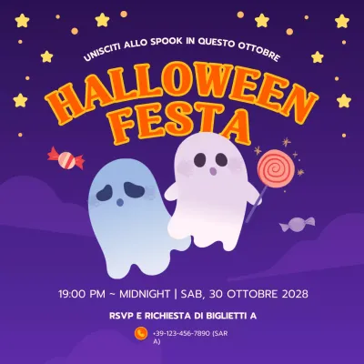 Viola, arancione, giocoso, festa di Halloween, piazza dei social media