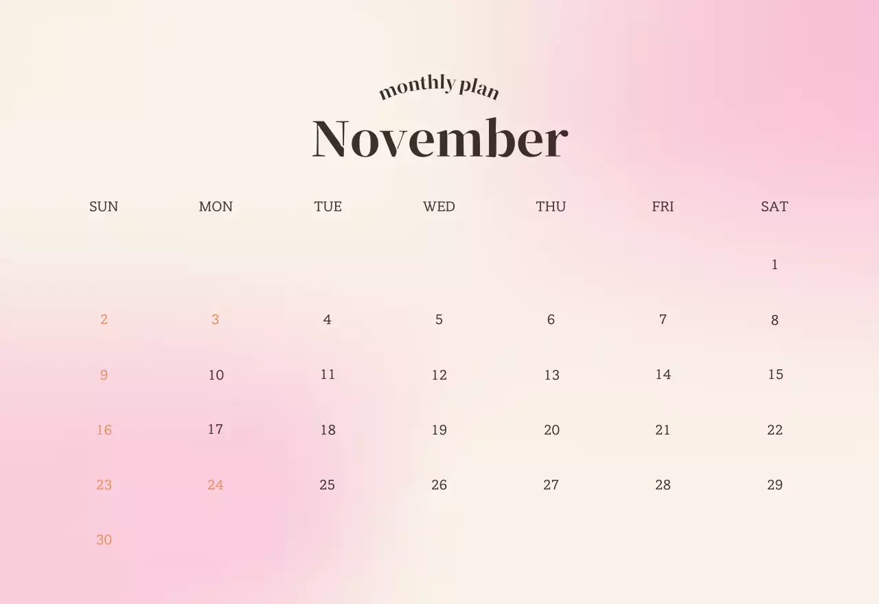 グラデーションミニマルカレンダーカレンダー