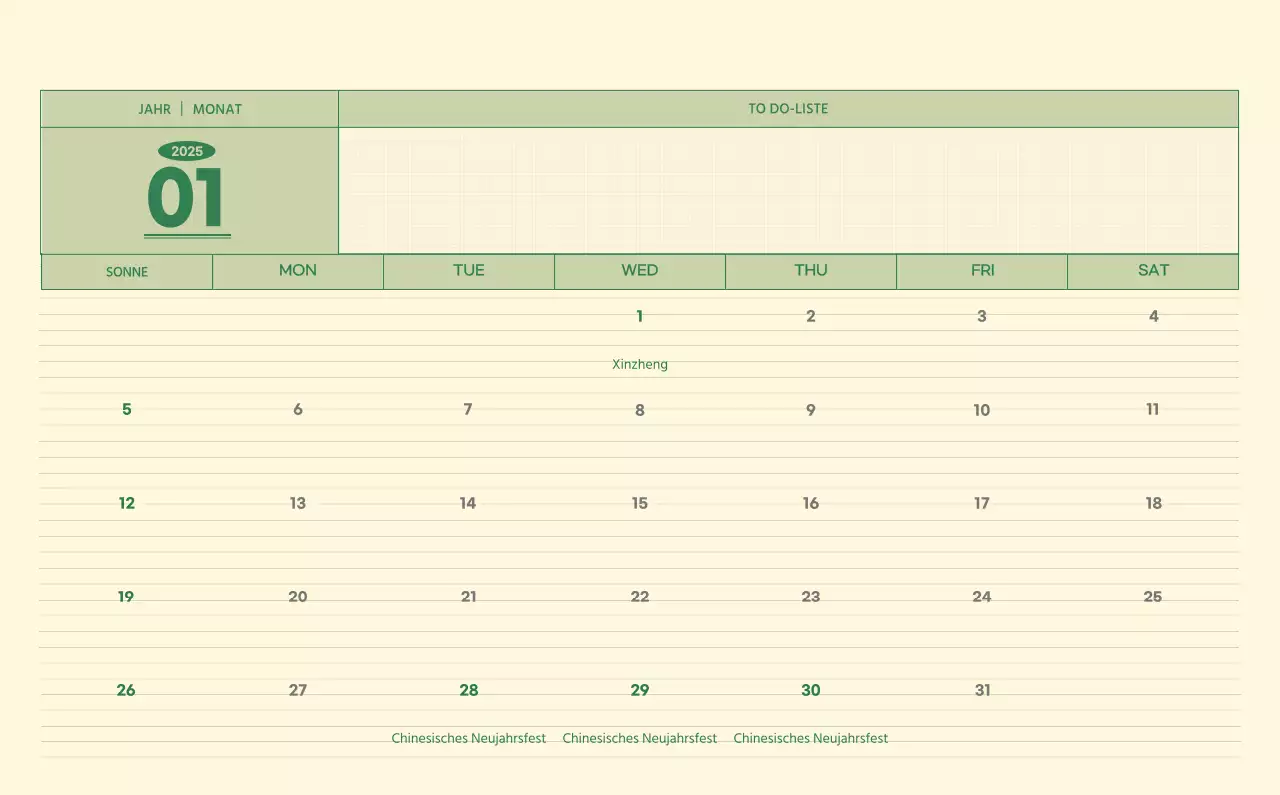 SAT D-Day Notizblock Konzept Wandkalender in grün und hellgelb