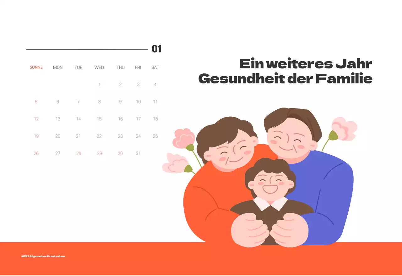 Ein festliches Krankenhaus mit Illustrationen zum Thema Gesundheit und Familie und farbenfrohen Akzenten