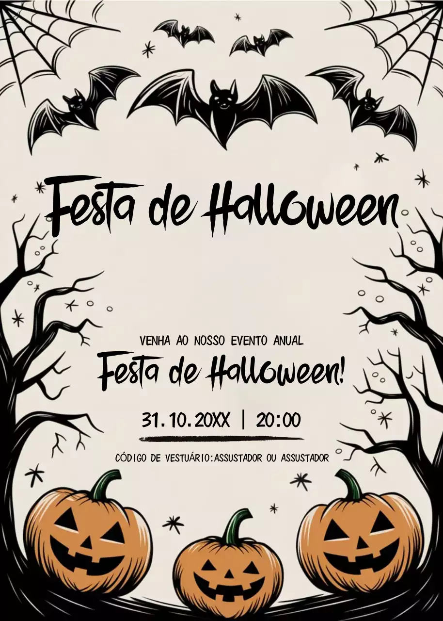 convite de Halloween gótico preto