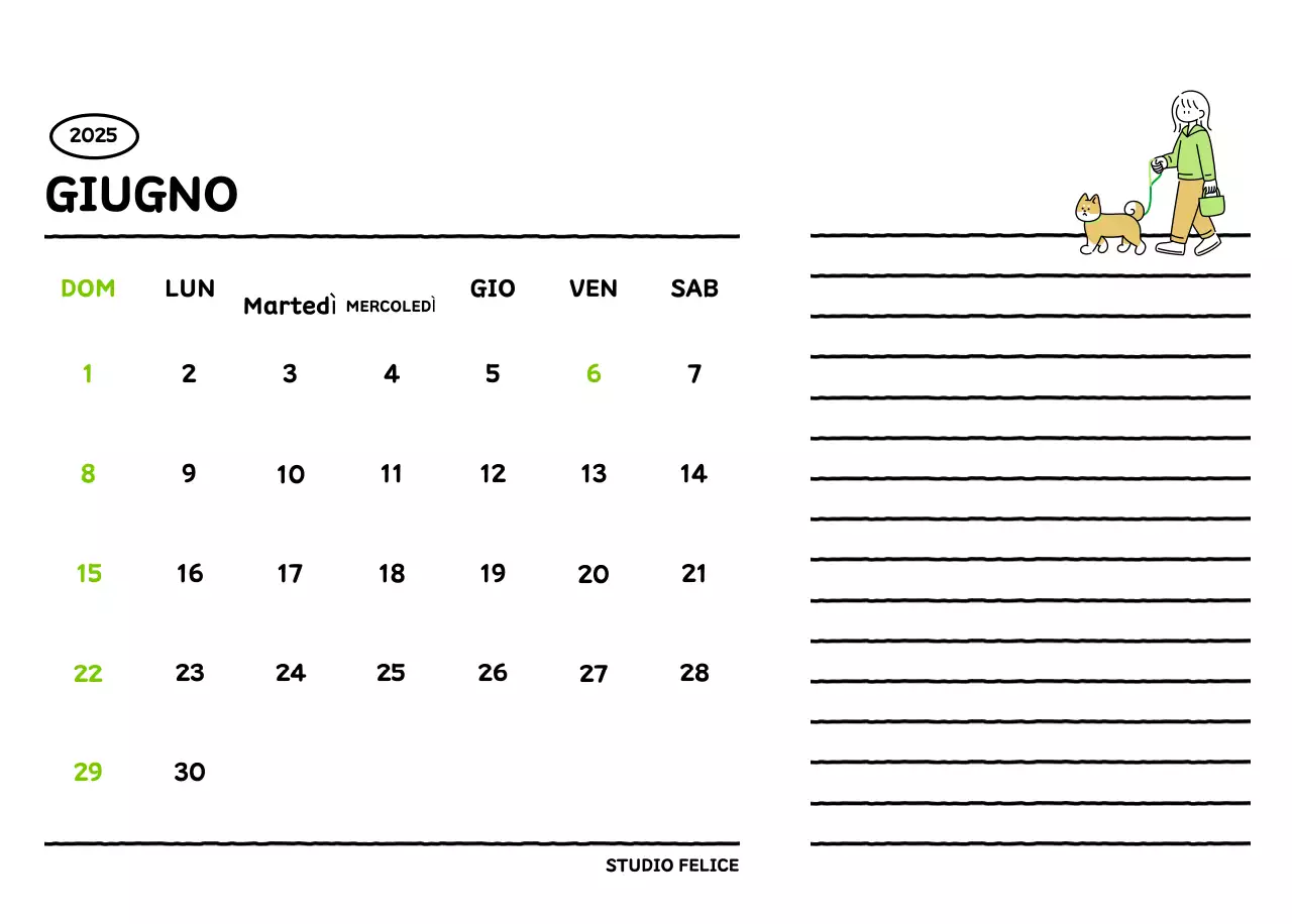 Calendario illustrato con un grazioso stile di linee