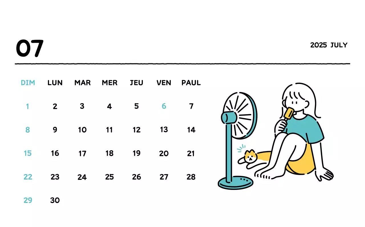 Calendrier illustré avec un joli style de lignes